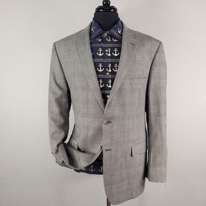 Jos A Bank Signature Blazer Mens 46 Long Plaid Tailored Fit Wool Silk Jacket